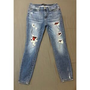 Judy Blue Skinny Fit Distressed Jeans Size 30 Plaid Patch Ripped Stretch Denim